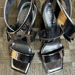 DKNY Glossy Black/ dark grey  Strappy Heels